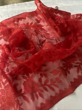 Sheer Red Floral Scarf